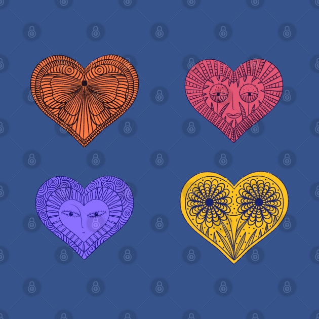 Cute orange, purple, red and yellow hearts by iulistration