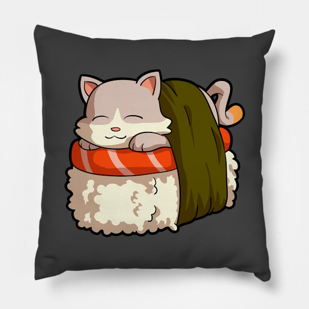 Kawaii Sushi Cat Cute Anime Neko Cat Lover & Otaku Japanese Pillow by Blink_Imprints10