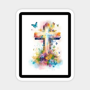 Christian Cross With Butterflies Magnet