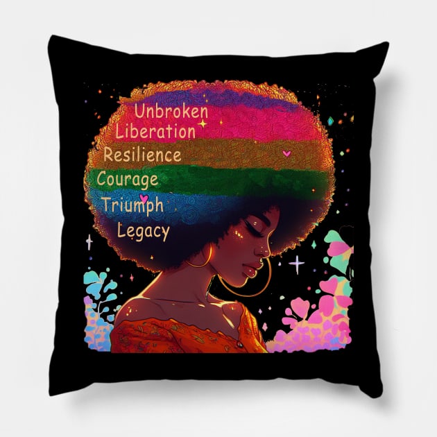 Strong Woman, Retro Afro Woman: Celebrating Mothers with Unbroken Liberation, Resilience, Courage, Triumph, and Legacy Pillow by O.M.Art&Yoga
