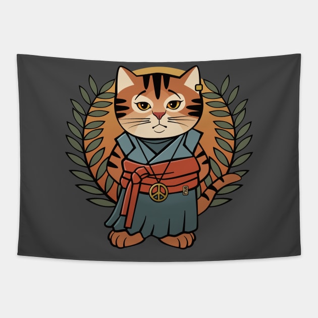 Peace Cat Samurai Tapestry by Sue Cervenka