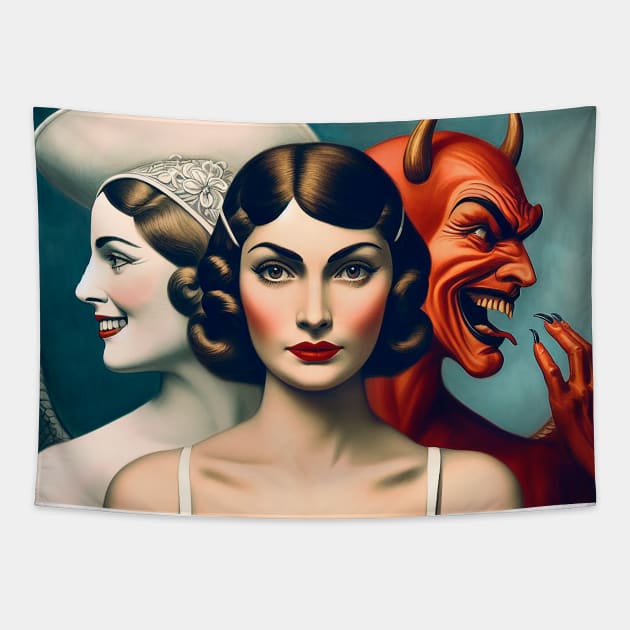 Girl undecided between good and evil, after all, am I good or am I bad? Tapestry by Marccelus