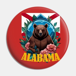 Black Bear Surrounded by Camellia With Alabama State Pin