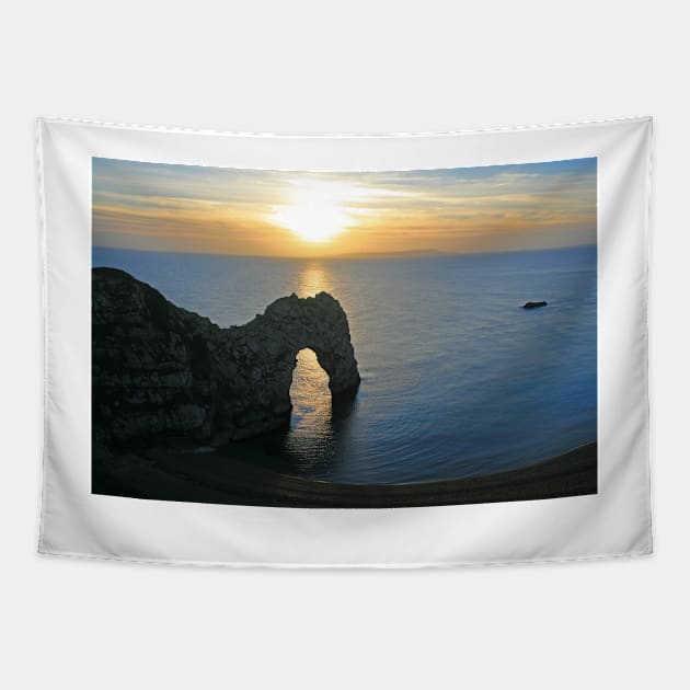 Sunset over Durdle Door Tapestry by RedHillDigital