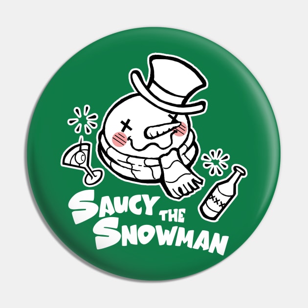 Saucy The Snowman - Frosty Humor - White Outlined Version Pin by Nat Ewert Art