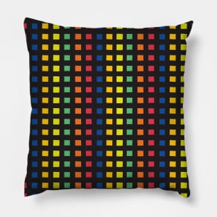 Black grid over rainbow squares Pillow