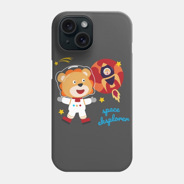 Space lion or astronaut in a space suit with cartoon style Phone Case by KIDS APPAREL