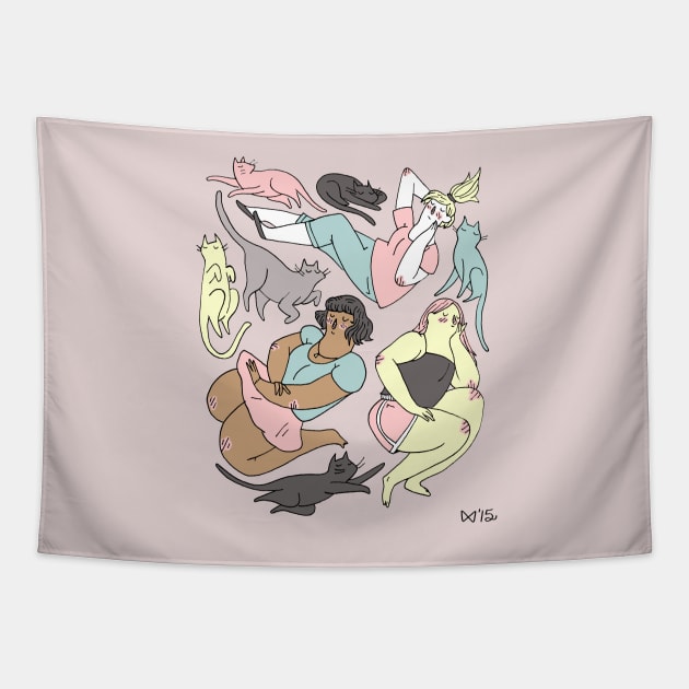 Cats n' Girls Tapestry by seaeyedraw