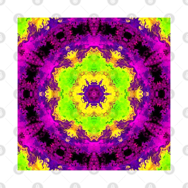 Psychedelic Kaleidoscope Flower Purple Yellow and Green by WormholeOrbital