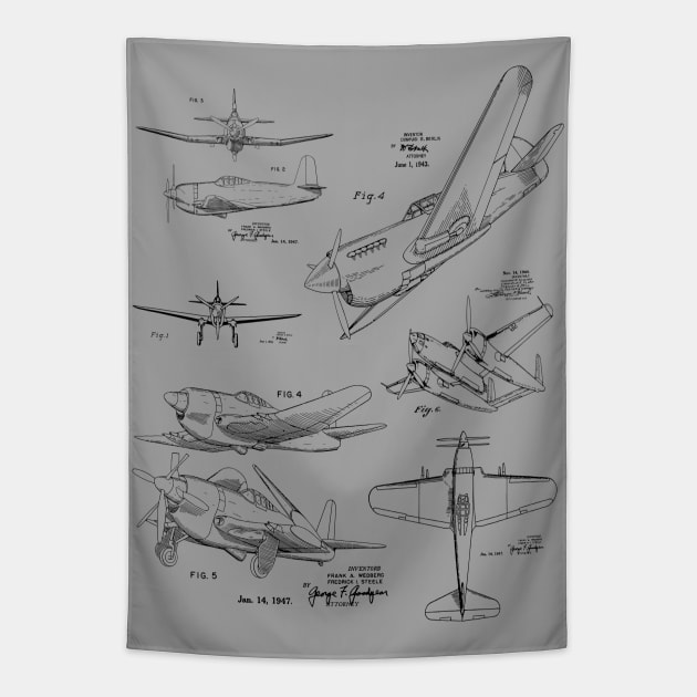 Airplane Designs 1940s Patent Prints Tapestry by MadebyDesign