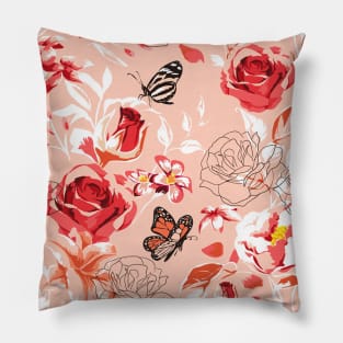 Beautiful Rose Flowers and Butterfly Pattern Artwork Pillow