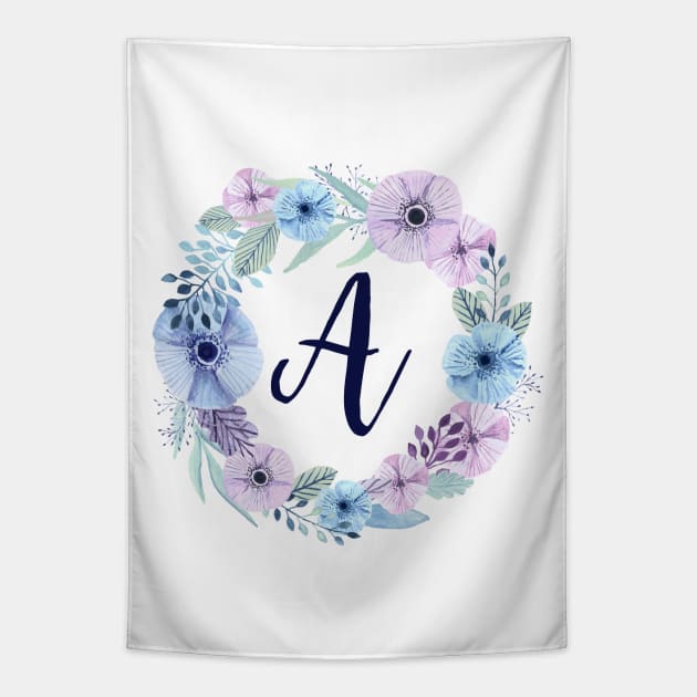 Floral Monogram A Icy Winter  Blossoms Tapestry by floralmonogram