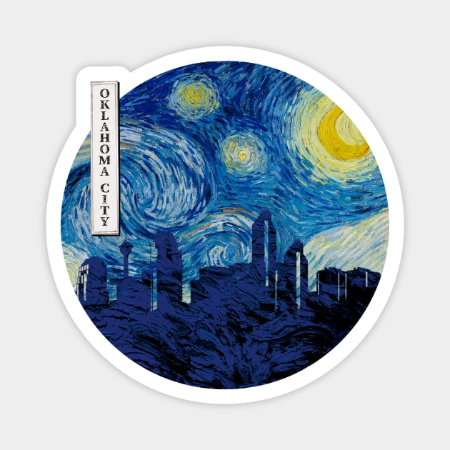 Oklahoma City Van Gogh Starry Night Circle Magnet by Ferrazi