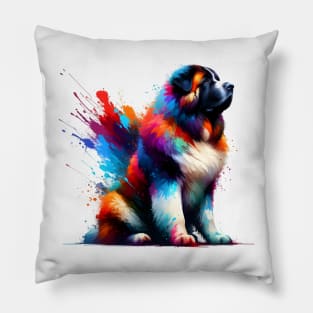 Vibrant Abstract Splash Caucasian Shepherd Dog Portrait Pillow