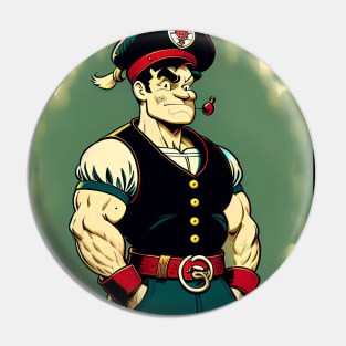 Strong sailor smoking pipe in vintage cartoon Pin