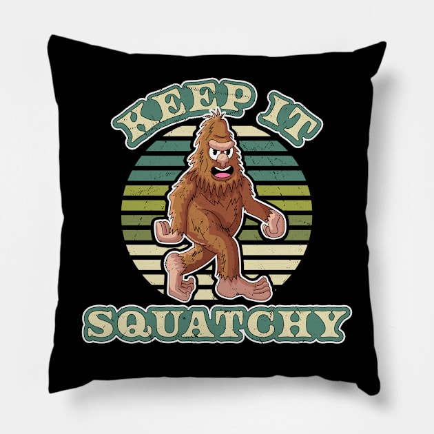 Keep it Squatchy - Funny Bigfoot Yeti Sasquatch Retro Pillow by OrangeMonkeyArt