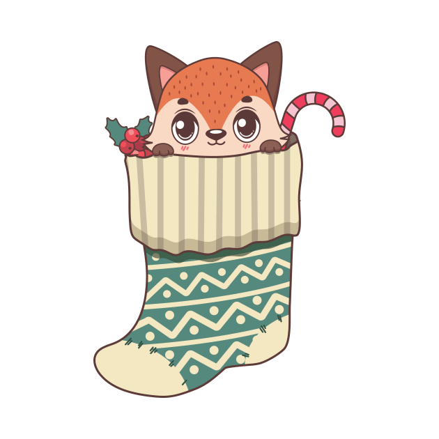 Cute fox in Christmas stocking by GazingNeko
