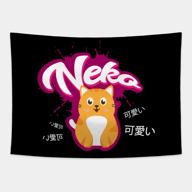 Neko Cat Shirt Japanese Anime Manga Gift Tapestry by biNutz