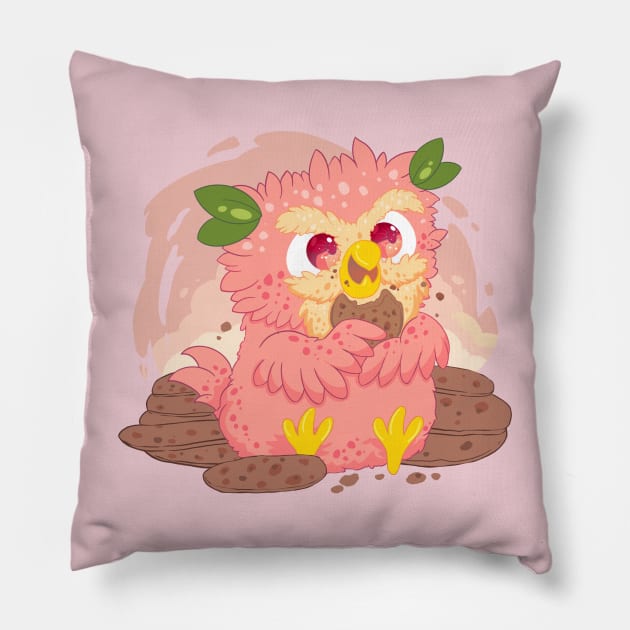 little peach owl with yith yummy cookie- for Men or Women Kids Boys Girls love owl Pillow by littlepiya