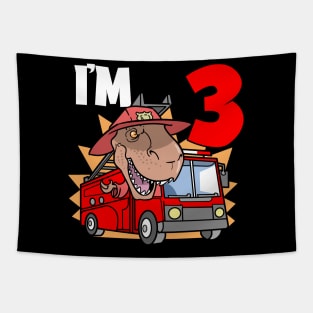 I'm 3 Birthday Firefighter T-Rex Tapestry