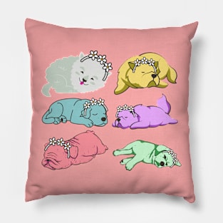 Springtime Dogs - Cute Pastel Daisy Pillow