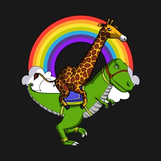 Giraffe Riding T-Rex Dinosaur T-Shirt