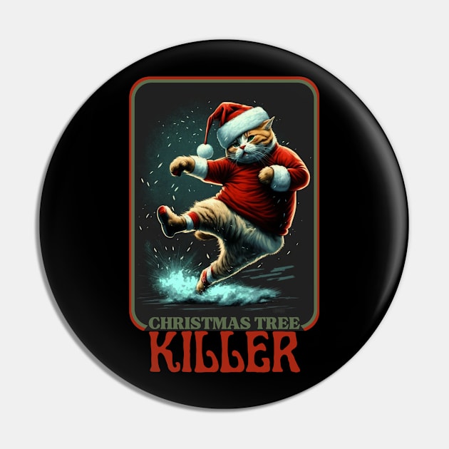 Christmas Tree Killer Retro Vintage Cat xmas Christmas Pin by GIFTGROO