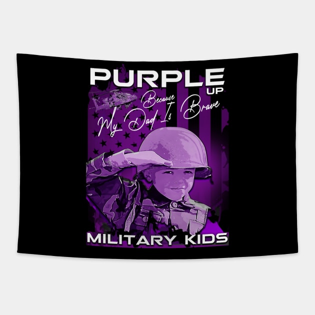 Purple Up Military Child Month with kid soldier retro american Flag Tapestry by aeroloversclothing