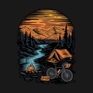 Bicycle Camping Mountains Nature Excursion T-Shirt