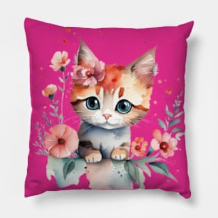 cute floral kitten Pillow