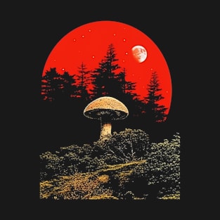 Dark Full Moon Mushroom Retro Vintage Art T-Shirt