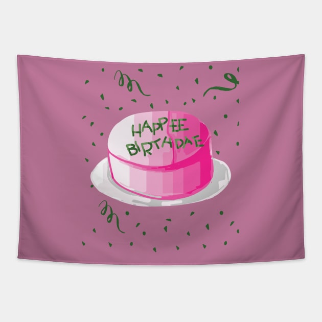 Birthday quotes happee birthdae pink and green frosting birthday cake Tapestry by eyesasdaggers