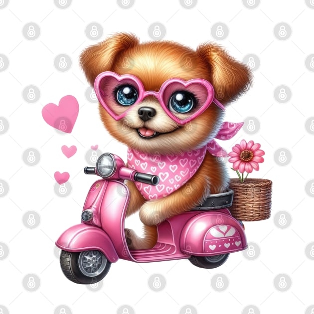 Valentine Dog In Pink Scooter by Chromatic Fusion Studio