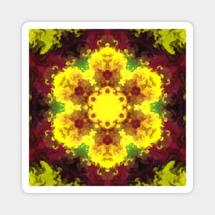 Psychedelic Mandala Flower Red Yellow and Green Magnet