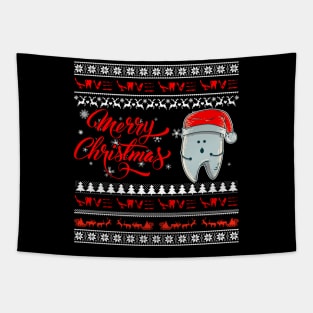 funny Chritsmas tooth with Santa hat shirt - Christmas dentist shirt - tooth merry Christmas gift dentist dental student dentistry Tapestry