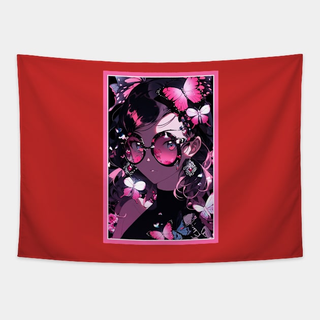 Aesthetic Anime Girl Pink Rosa Black | Quality Aesthetic Anime Design | Premium Chibi Manga Anime Art Tapestry by AlNoah