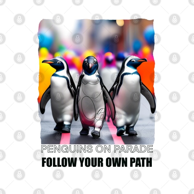 Penguin on Parade; follow your path by Artprintzilla