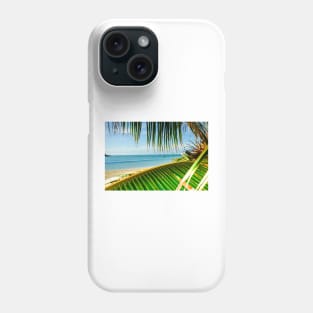 Tropical beach scene with palm fronds. Phone Case