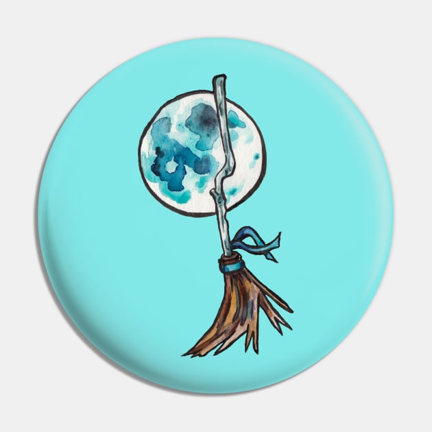 Blue Moon Witch's Broom Pin by JenTheTracy