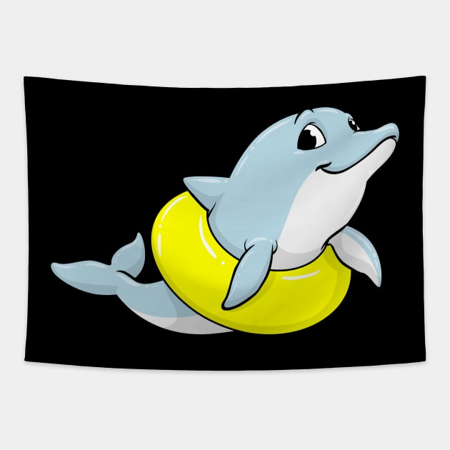 Dolphin at swimming with swim ring Tapestry by Markus Schnabel