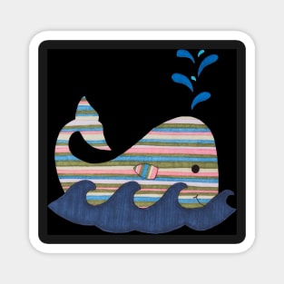 Striped Whale on Black Magnet