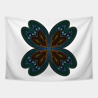 Symmetric Butterfly Mandala Green-Blue-Orange Tapestry