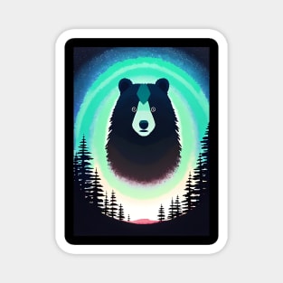 Nighttime Forest Bears - beautiful abstract painting of kawaii cute bears in a colorful night forest, outdoor nature anime cartoon style of rainbow color cyan, pink, red, blue, yellow, green. Magnet