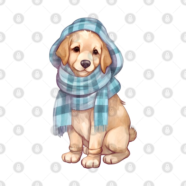 Watercolor Cozy Golden Retriever Dog by Chromatic Fusion Studio