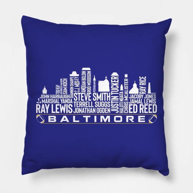 Baltimore Football Team All Time Legends, Baltimore City Skyline Pillow by Legend Skyline