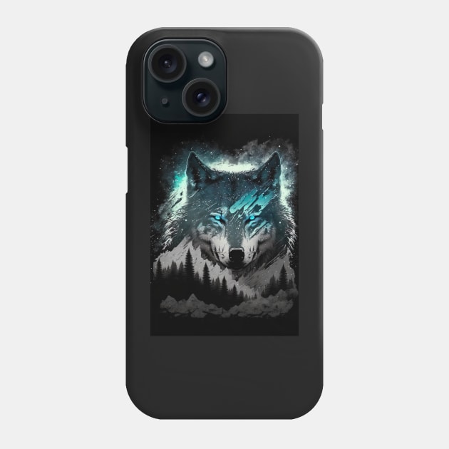 Cool Wolf portrait with teal and grey Phone Case by KoolArtDistrict