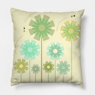 Blooming Flowers and Honey Bees Pillow