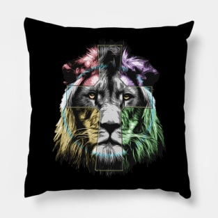 Colorful Lion Cross - high-quality vector graphic lion- lion head Pillow