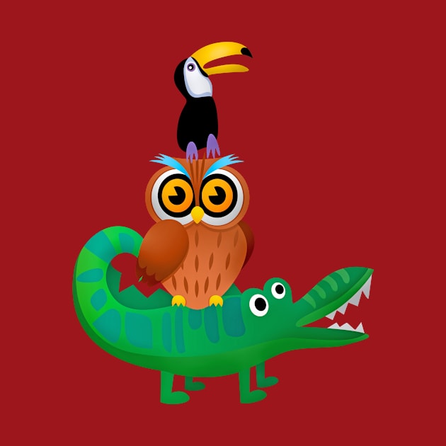 Tower animals crocodile owl toucan by Albi