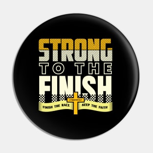 Strong to the Finish Bible Verse Christian Cross Pin